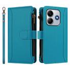 For Redmi Note 14 5G / Poco M7 Pro 5G Magnetic Closure 9 Card Slots Zipper Leather Case with Hand Strap(Turquoise) - 2