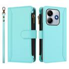 For Redmi Note 14 5G / Poco M7 Pro 5G Magnetic Closure 9 Card Slots Zipper Leather Case with Hand Strap(Mint Green) - 2
