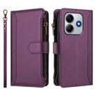For Redmi Note 14 5G / Poco M7 Pro 5G Magnetic Closure 9 Card Slots Zipper Leather Case with Hand Strap(Purple) - 2