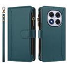 For Redmi Note 14 Pro 4G Magnetic Closure 9 Card Slots Zipper Leather Case with Hand Strap(Dark Green) - 2