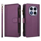 For Redmi Note 14 Pro 4G Magnetic Closure 9 Card Slots Zipper Leather Case with Hand Strap(Purple) - 2