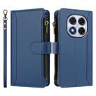 For Redmi Note 14 Pro 5G Magnetic Closure 9 Card Slots Zipper Leather Case with Hand Strap(Dark Blue) - 2