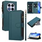 For Redmi Note 14 Pro 5G Magnetic Closure 9 Card Slots Zipper Leather Case with Hand Strap(Dark Green) - 1