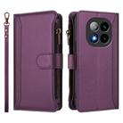 For Redmi Note 14 Pro+ 5G Magnetic Closure 9 Card Slots Zipper Leather Case with Hand Strap(Purple) - 2