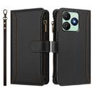 For Wiko T20 Magnetic Closure 9 Card Slots Zipper Leather Case with Hand Strap(Black) - 2