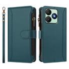 For Wiko T20 Magnetic Closure 9 Card Slots Zipper Leather Case with Hand Strap(Dark Green) - 2