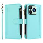 For Wiko T20 Magnetic Closure 9 Card Slots Zipper Leather Case with Hand Strap(Mint Green) - 2