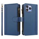 For Wiko T60 / Cubot P80 Magnetic Closure 9 Card Slots Zipper Leather Case with Hand Strap(Dark Blue) - 2
