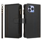 For Wiko T60 / Cubot P80 Magnetic Closure 9 Card Slots Zipper Leather Case with Hand Strap(Black) - 2