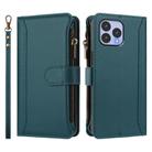 For Wiko T60 / Cubot P80 Magnetic Closure 9 Card Slots Zipper Leather Case with Hand Strap(Dark Green) - 2