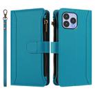 For Wiko T60 / Cubot P80 Magnetic Closure 9 Card Slots Zipper Leather Case with Hand Strap(Turquoise) - 2