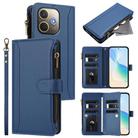 For OPPO A5 Pro 5G Global / A5 Pro 4G Global Magnetic Closure 9 Card Slots Zipper Leather Case with Hand Strap(Dark Blue) - 1