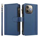 For OPPO A5 Pro 5G Global / A5 Pro 4G Global Magnetic Closure 9 Card Slots Zipper Leather Case with Hand Strap(Dark Blue) - 2