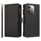 For OPPO A5 Pro 5G Global / A5 Pro 4G Global Magnetic Closure 9 Card Slots Zipper Leather Case with Hand Strap(Black) - 2