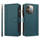 For OPPO A5 Pro 5G Global / A5 Pro 4G Global Magnetic Closure 9 Card Slots Zipper Leather Case with Hand Strap(Dark Green) - 2