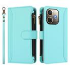 For OPPO A5 Pro 5G Global / A5 Pro 4G Global Magnetic Closure 9 Card Slots Zipper Leather Case with Hand Strap(Mint Green) - 2
