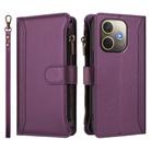 For OPPO A5 Pro 5G Global / A5 Pro 4G Global Magnetic Closure 9 Card Slots Zipper Leather Case with Hand Strap(Purple) - 2
