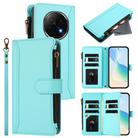 For OPPO F29 Pro 5G Global Magnetic Closure 9 Card Slots Zipper Leather Case with Hand Strap(Mint Green) - 1