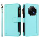 For OPPO F29 Pro 5G Global Magnetic Closure 9 Card Slots Zipper Leather Case with Hand Strap(Mint Green) - 2