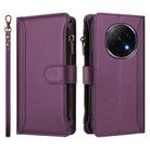 For OPPO F29 Pro 5G Global Magnetic Closure 9 Card Slots Zipper Leather Case with Hand Strap(Purple) - 2