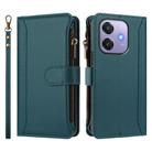 For OPPO A3 4G Global / A60 5G Global Magnetic Closure 9 Card Slots Zipper Leather Case with Hand Strap(Dark Green) - 2