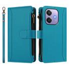 For OPPO A3 4G Global / A60 5G Global Magnetic Closure 9 Card Slots Zipper Leather Case with Hand Strap(Turquoise) - 2