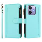 For OPPO A3 4G Global / A60 5G Global Magnetic Closure 9 Card Slots Zipper Leather Case with Hand Strap(Mint Green) - 2
