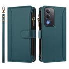 For OPPO A3 Pro 5G Global / K12X 5G Global Magnetic Closure 9 Card Slots Zipper Leather Case with Hand Strap(Dark Green) - 2