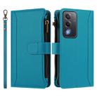 For OPPO A3 Pro 5G Global / K12X 5G Global Magnetic Closure 9 Card Slots Zipper Leather Case with Hand Strap(Turquoise) - 2