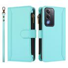 For OPPO A3 Pro 5G Global / K12X 5G Global Magnetic Closure 9 Card Slots Zipper Leather Case with Hand Strap(Mint Green) - 2
