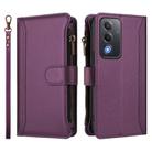 For OPPO A3 Pro 5G Global / K12X 5G Global Magnetic Closure 9 Card Slots Zipper Leather Case with Hand Strap(Purple) - 2