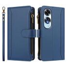 For OPPO A60 4G Global Magnetic Closure 9 Card Slots Zipper Leather Case with Hand Strap(Dark Blue) - 2