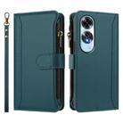 For OPPO A60 4G Global Magnetic Closure 9 Card Slots Zipper Leather Case with Hand Strap(Dark Green) - 2