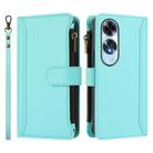 For OPPO A60 4G Global Magnetic Closure 9 Card Slots Zipper Leather Case with Hand Strap(Mint Green) - 2