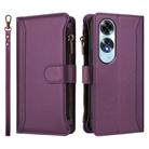 For OPPO A60 4G Global Magnetic Closure 9 Card Slots Zipper Leather Case with Hand Strap(Purple) - 2