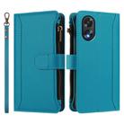 For OPPO A38 4G / A18 4G Global Magnetic Closure 9 Card Slots Zipper Leather Case with Hand Strap(Turquoise) - 2