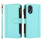 For OPPO A38 4G / A18 4G Global Magnetic Closure 9 Card Slots Zipper Leather Case with Hand Strap(Mint Green) - 2