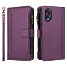 For OPPO A38 4G / A18 4G Global Magnetic Closure 9 Card Slots Zipper Leather Case with Hand Strap(Purple) - 2