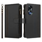For OPPO A58 4G Global Magnetic Closure 9 Card Slots Zipper Leather Case with Hand Strap(Black) - 2
