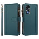 For OPPO A58 4G Global Magnetic Closure 9 Card Slots Zipper Leather Case with Hand Strap(Dark Green) - 2