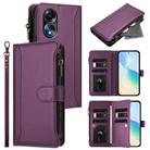 For OPPO A58 4G Global Magnetic Closure 9 Card Slots Zipper Leather Case with Hand Strap(Purple) - 1