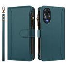 For OPPO A78 4G Global Magnetic Closure 9 Card Slots Zipper Leather Case with Hand Strap(Dark Green) - 2