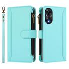 For OPPO A78 4G Global Magnetic Closure 9 Card Slots Zipper Leather Case with Hand Strap(Mint Green) - 2