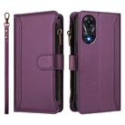 For OPPO A78 4G Global Magnetic Closure 9 Card Slots Zipper Leather Case with Hand Strap(Purple) - 2