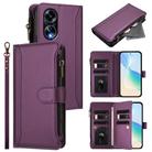 For OPPO A98 5G / F23 5G India Magnetic Closure 9 Card Slots Zipper Leather Case with Hand Strap(Purple) - 1