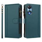 For OPPO A78 5G Global / A1X 5G Magnetic Closure 9 Card Slots Zipper Leather Case with Hand Strap(Dark Green) - 2