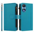 For OPPO A78 5G Global / A1X 5G Magnetic Closure 9 Card Slots Zipper Leather Case with Hand Strap(Turquoise) - 2