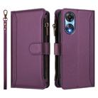 For OPPO A78 5G Global / A1X 5G Magnetic Closure 9 Card Slots Zipper Leather Case with Hand Strap(Purple) - 2