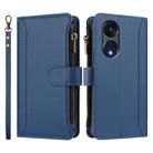 For OPPO A1 Pro 5G / Reno8 T 5G Global Magnetic Closure 9 Card Slots Zipper Leather Case with Hand Strap(Dark Blue) - 2
