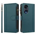 For OPPO A1 Pro 5G / Reno8 T 5G Global Magnetic Closure 9 Card Slots Zipper Leather Case with Hand Strap(Dark Green) - 2